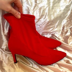red heeled sock boots